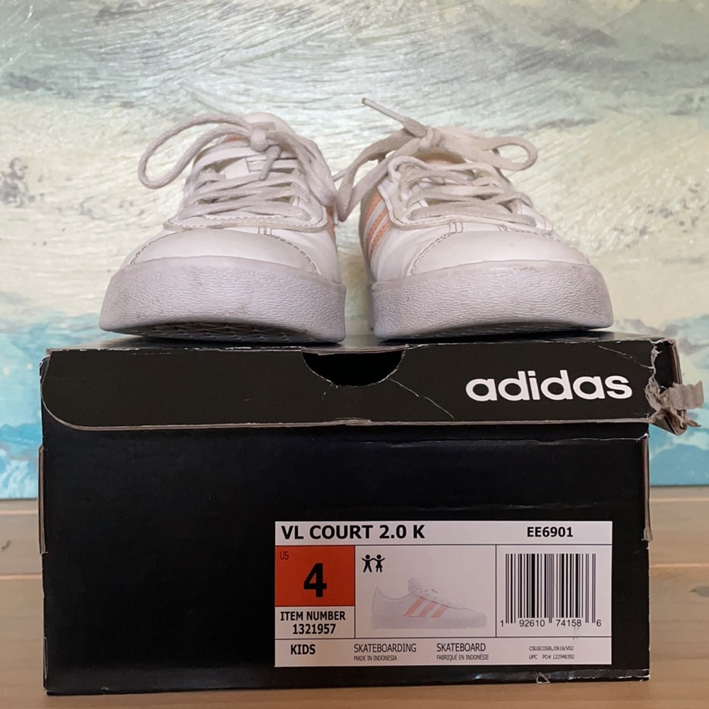 ADIDAS VL Court 2.0 K white & glo pink girls size 4 EUC - Picture 3 of 13